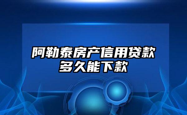 阿勒泰房产信用贷款多久能下款